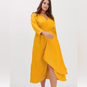 ASOS Curve Womens Dress Size 16 Gold Jacquard Animal Print Satin Midi Fairy Flow